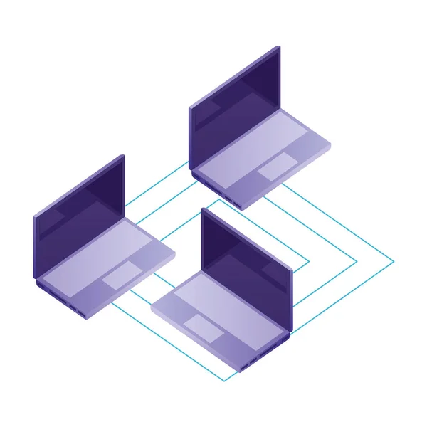 Ordenadores portátiles isométricos con circuito isométrico — Vector de stock