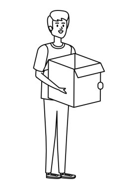 Genç adam kutu kaldırıyor.