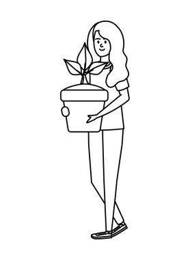 güzel kadın tencerede houseplant kaldırma