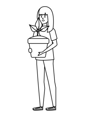 güzel kadın tencerede houseplant kaldırma