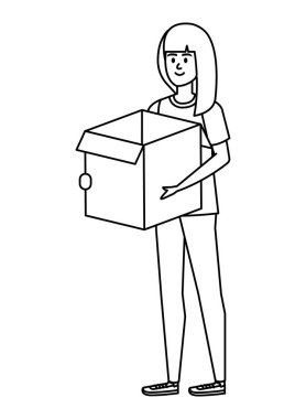 güzel genç kadın kutu karton kaldırma