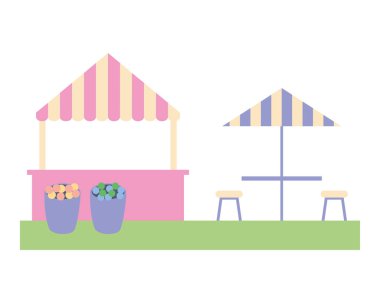 meyve ve restoran masası ile mağaza kiosk