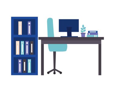 çalışma alanı masa başı bilgisayar kitaplığı dizinleri yerleştir