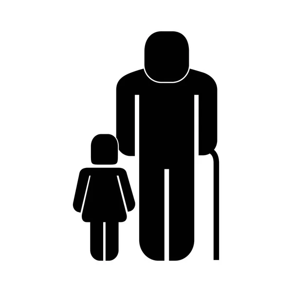 Old man with girl figure silhouette — Stock Vector