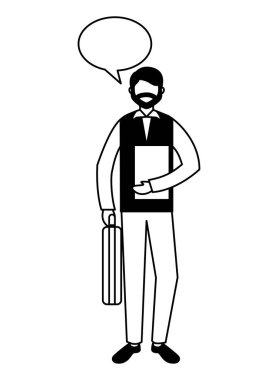 iş adamı ayakta karakter konuşma balonu