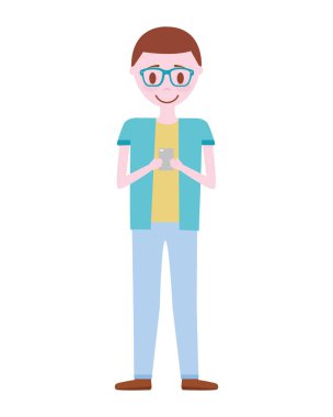 smartphone avatar karakter ile genç adam