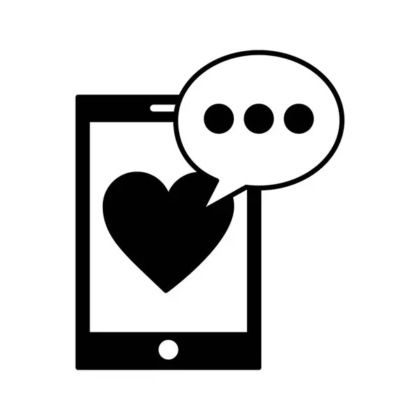 Smartphone com coração e bolha de fala — Vetor de Stock