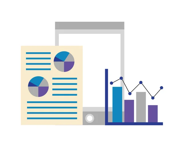 Smartphone con documento y estadísticas — Vector de stock