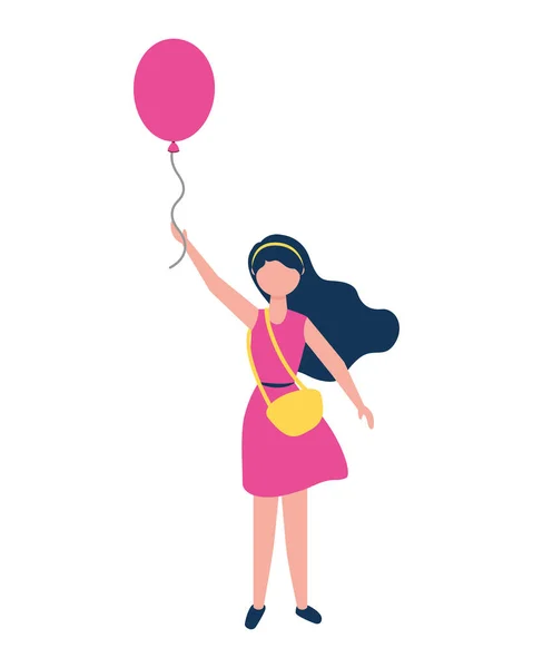 Mujer joven con bolso sosteniendo globo — Vector de stock