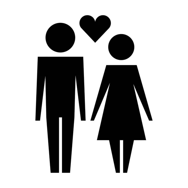 Couple familial avec avatars silhouette coeur — Image vectorielle