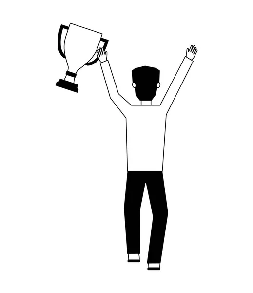 Homme d'affaires tenant trophée célébrant le succès — Image vectorielle
