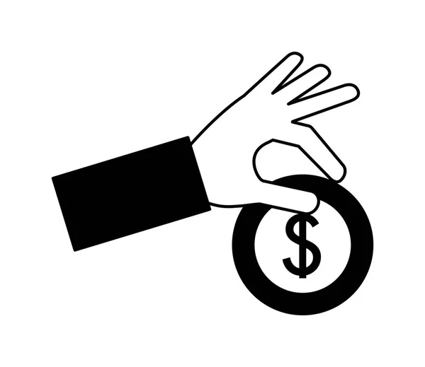 Hand innehav mynt dollar valuta pengar — Stock vektor