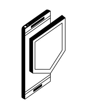 kalkan izometrik simge ile akıllı telefon cihazı