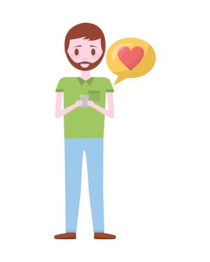 smartphone ve konuşma balonu ile genç adam