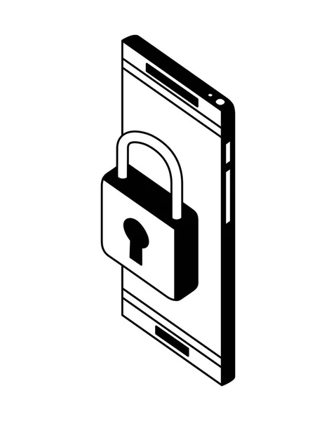 Dispositivo de teléfono inteligente con el icono isométrico candado — Vector de stock