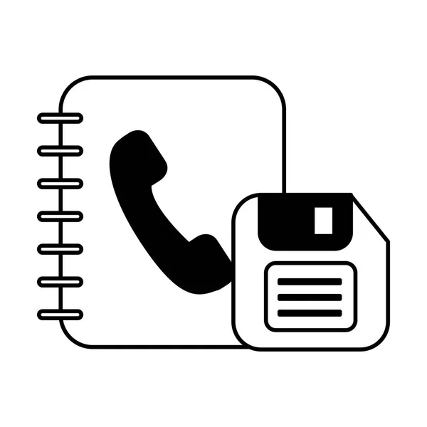 Libreta de teléfonos y disquete icono aislado — Vector de stock