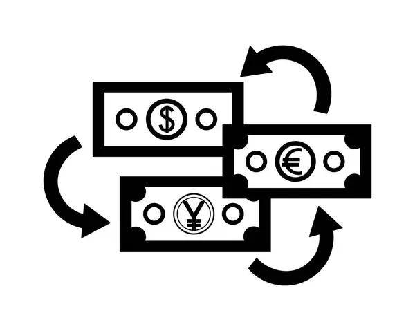 Euros en dólares y billetes de negocios en yen — Archivo Imágenes Vectoriales