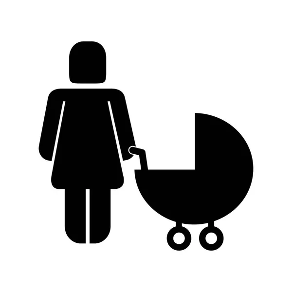 Family mother with baby pram pictogram — Stock Vector