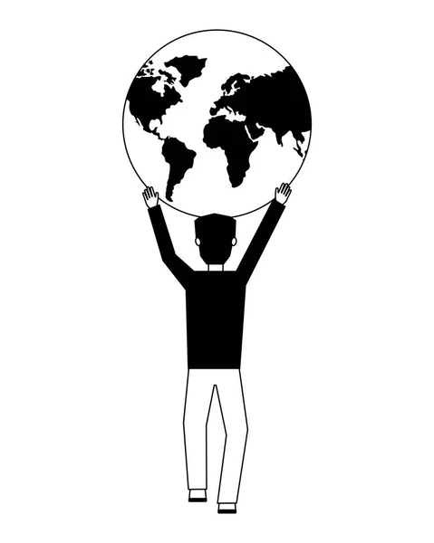 Бізнесмен з планетою Земля ізольована ікона — стоковий вектор