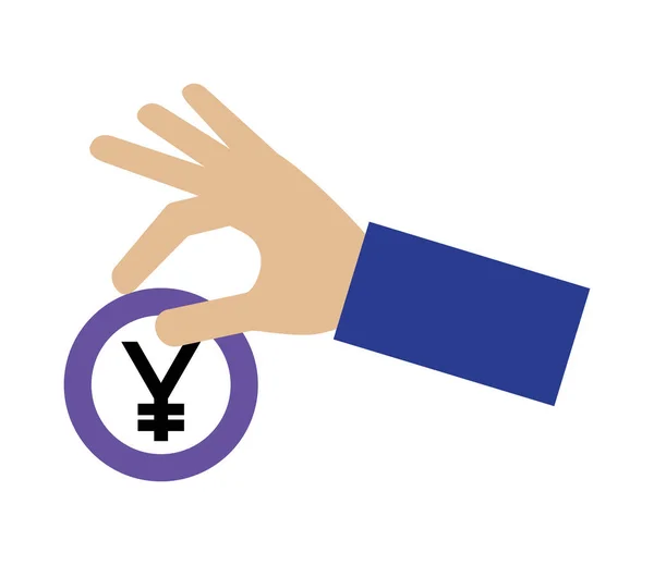 Hand holding coin yen currency money — Stock Vector