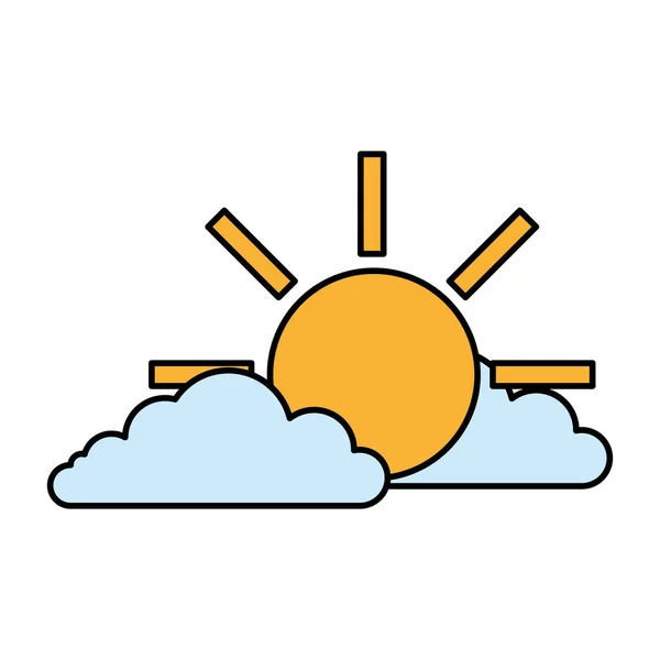 Clouds with sun isolated icon — Stock Vector