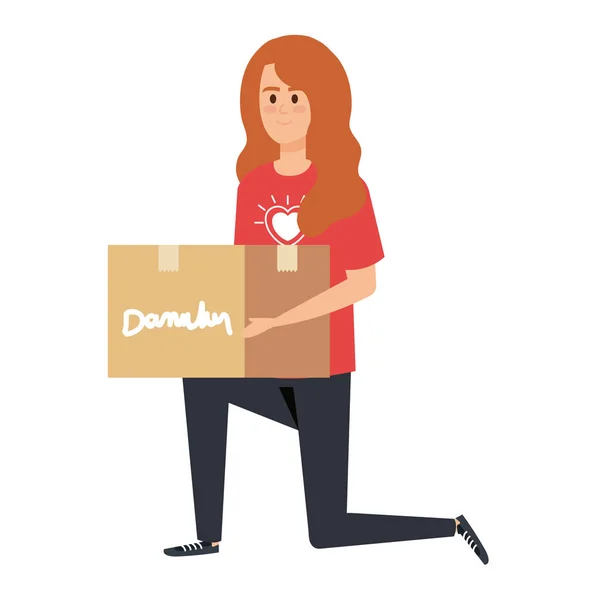 Jeune femme bénévolat levée boîte de dons — Image vectorielle