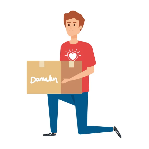 Jeune homme bénévolat levée boîte de dons — Image vectorielle