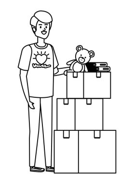 Genç adam bağış kutularıyla gönüllü oldu.