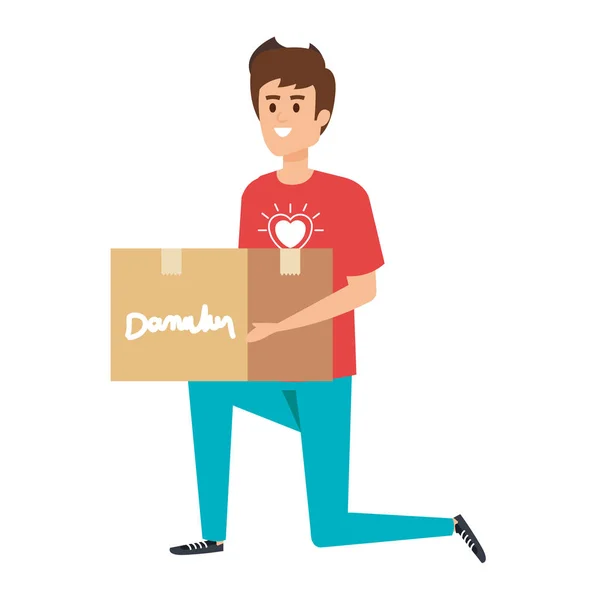 Jeune homme bénévolat levée boîte de dons — Image vectorielle