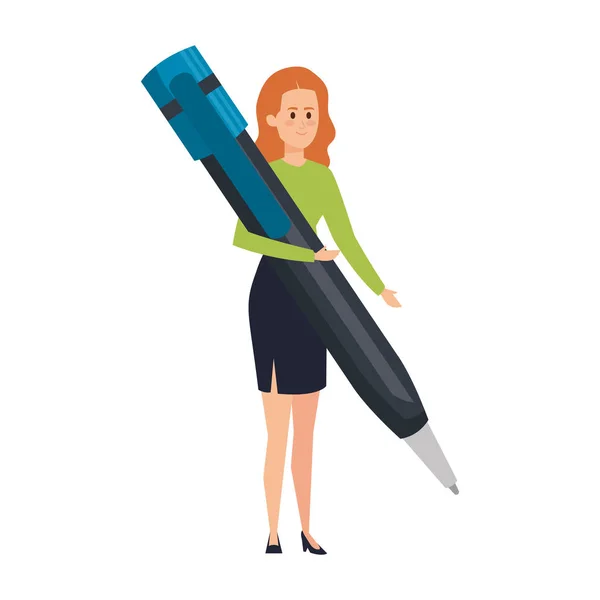 Ung lärare kvinna med penna karaktär — Stock vektor
