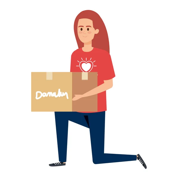 Jeune femme bénévolat levée boîte de dons — Image vectorielle