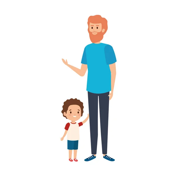 Padre joven con personajes de hijo — Vector de stock