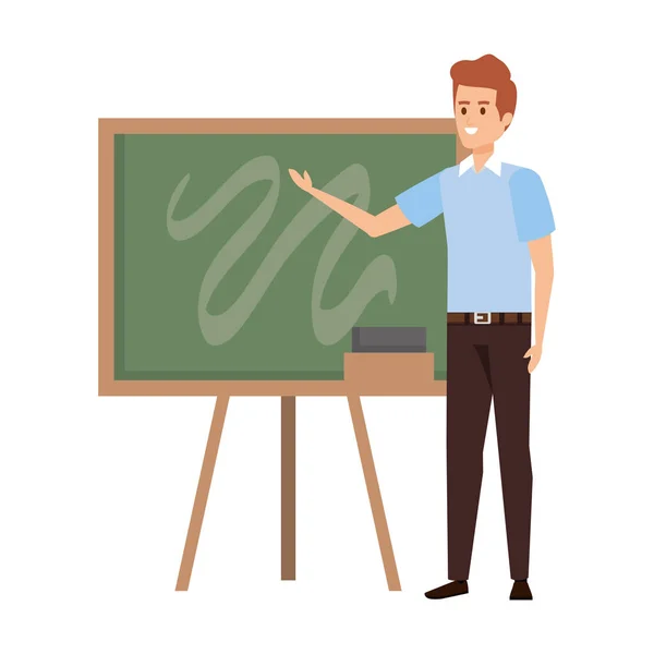 Young teacher male with chalkboard character — 스톡 벡터