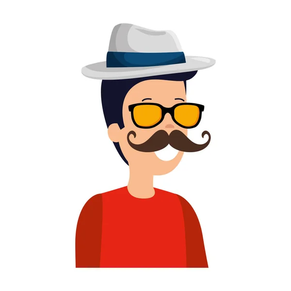 Güneş gözlüğü ve zarif şapka ile hipster adam — Stok Vektör