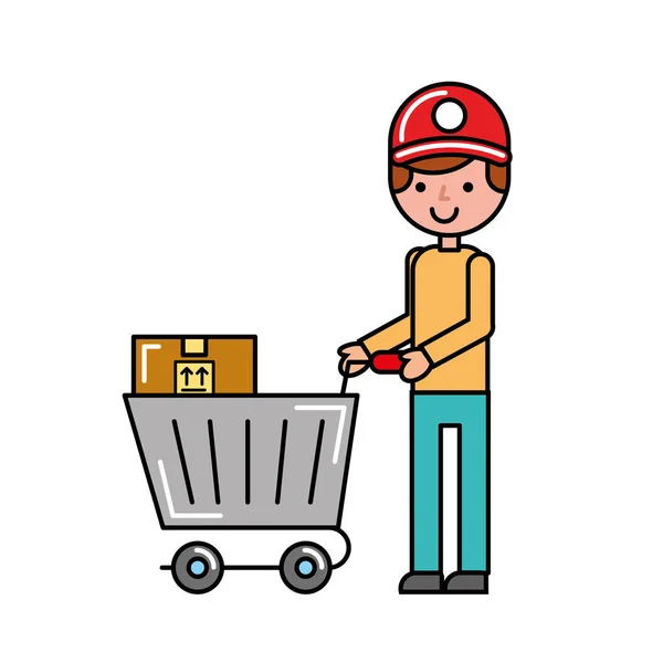 Sepet kutuları alışveriş ile müşteri çocuk — Stok Vektör