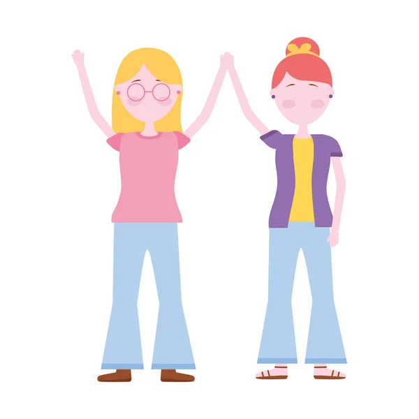 Women holding hands avatar character — Stock Vector