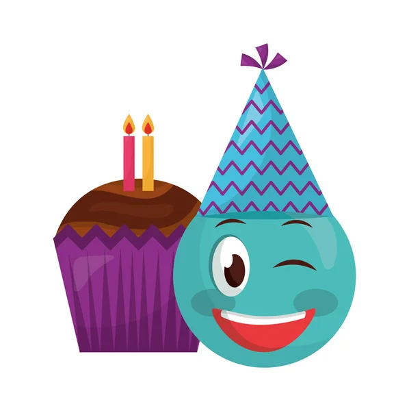 Sladký dort a Emoji s kloboukem — Stockový vektor
