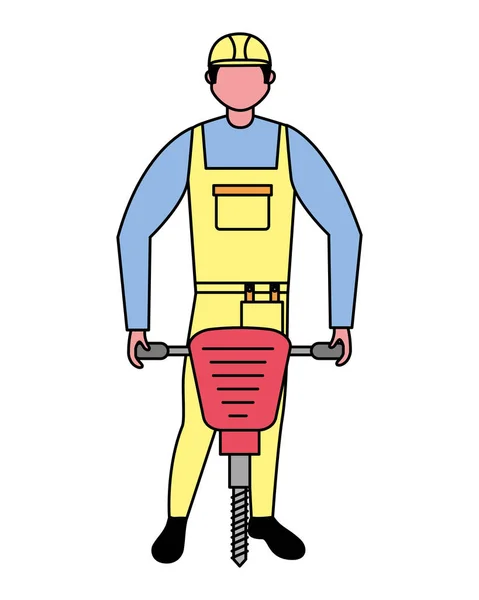 Builder character jackhammer equipment — Stock Vector
