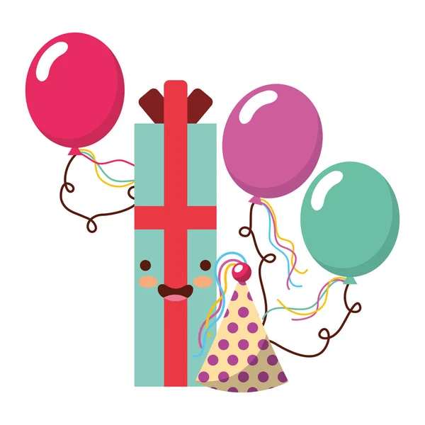 Aniversário kawaii cartoon dom caixa balões festa — Vetor de Stock