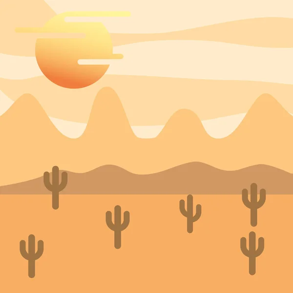 风景沙漠仙人掌和太阳 — 图库矢量图片