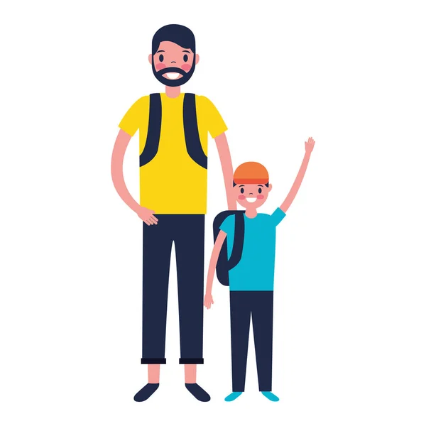 Père et fils avec sacs à dos — Image vectorielle