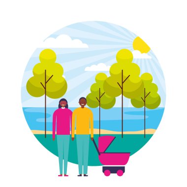 Bebek arabası ve yatay olarak çift