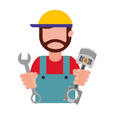 piston ve anahtar ile üniforma lı sakal mekanik