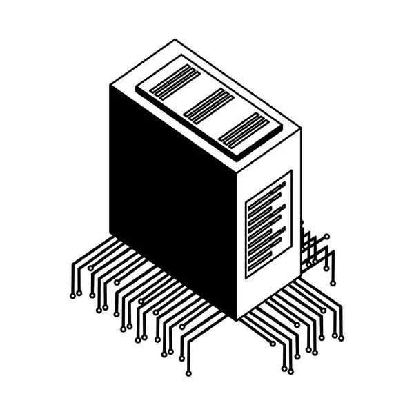 Centro de datos del servidor con el icono isométrico del circuito electrónico — Archivo Imágenes Vectoriales