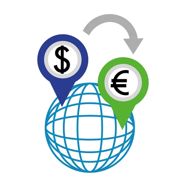Planet with dollars and euro economy — Stock Vector