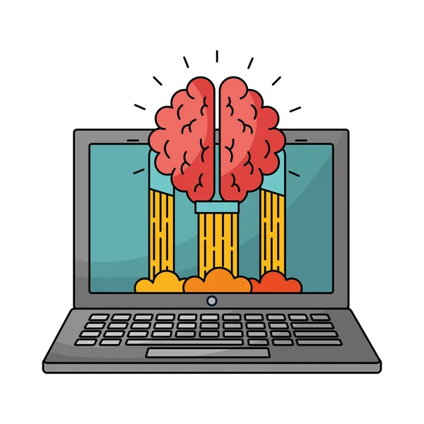 Computador portátil com ícone isolado do cérebro —  Vetores de Stock