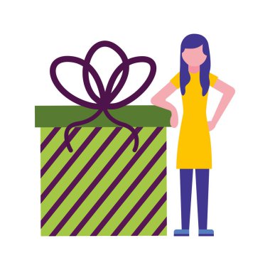 young woman with gift box present icon