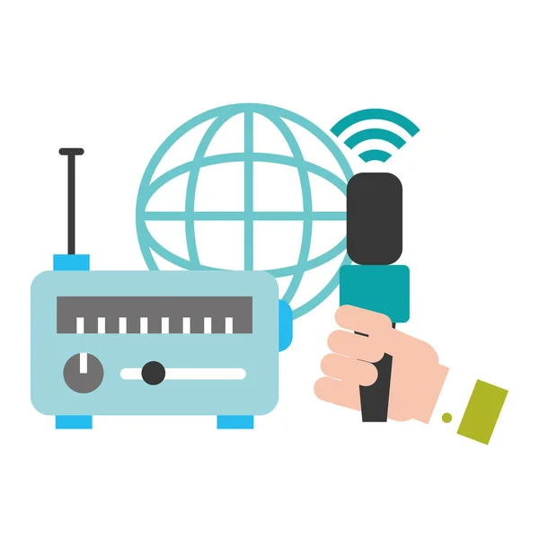 Μικρόφωνο χέρι ραδιόφωνο κόσμο μετάδοση έκτακτη είδηση — Διανυσματικό Αρχείο