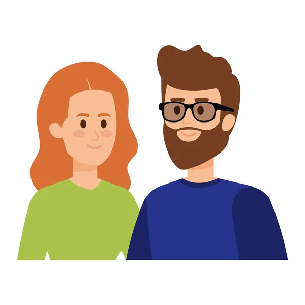 Jeune couple avatars personnages — Image vectorielle