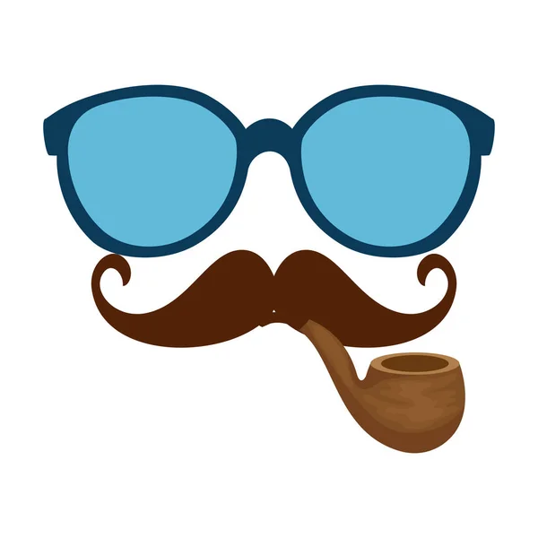 Lunettes de soleil et moustache avec tuyau style hipster en bois — Image vectorielle
